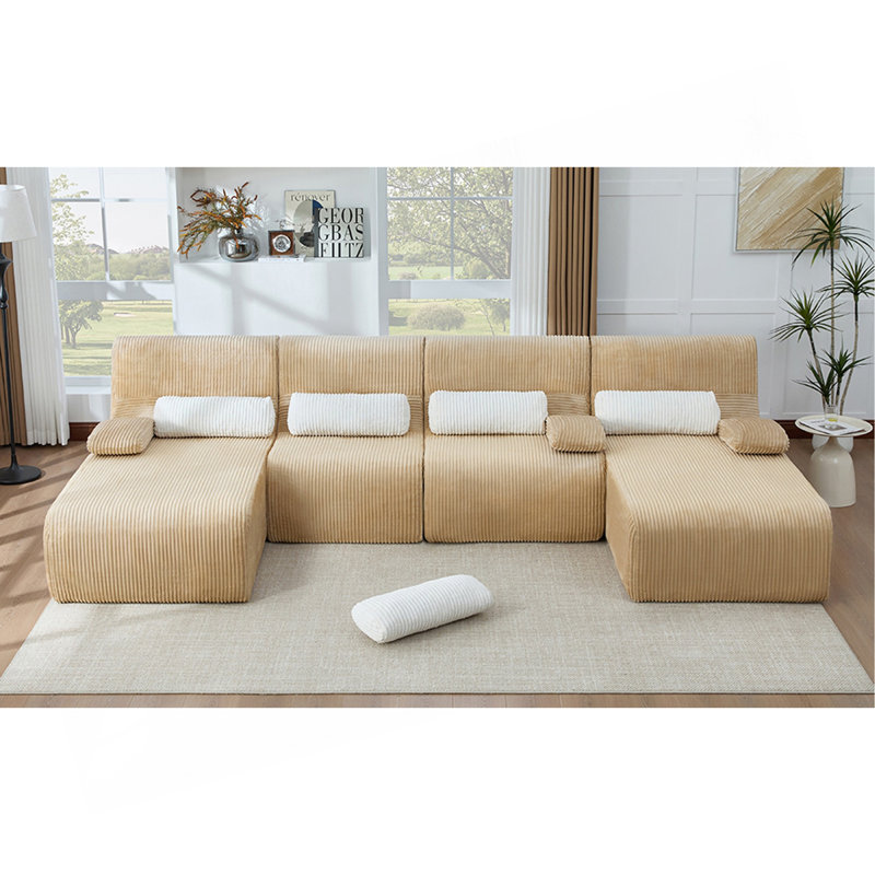 Canapé surdimensionné de 132,2 po, Velours côtelé beige