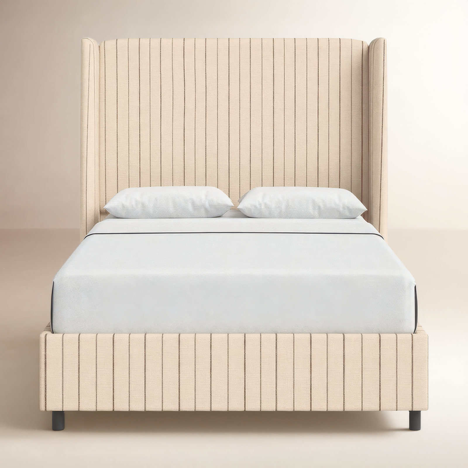 Tilly Upholstered Wingback Bed, King, Fritz Charcoal Stripe