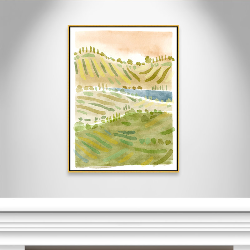 Imprimé campagne toscane par Leah Straatsma, Non, H 41,5 po x l 31,5 po x P 2 po, Toile avec cadre flottant or