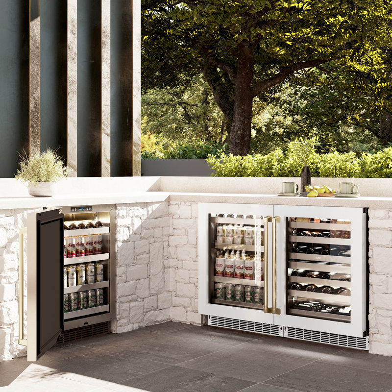 ZLINE Edition 24" Touchstone Fridge w/ DuraSnow Glass Door & Gold Handle, White Matte/Champagne Bronze