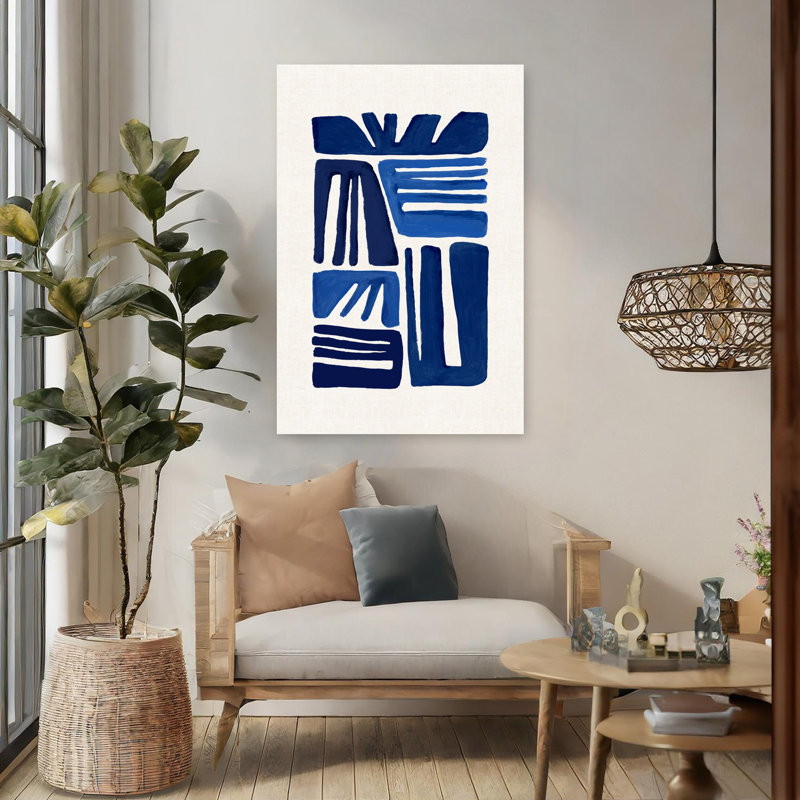Indigo Form I, art géométrique abstrait et audacieux, H 48 po x l 32 po
