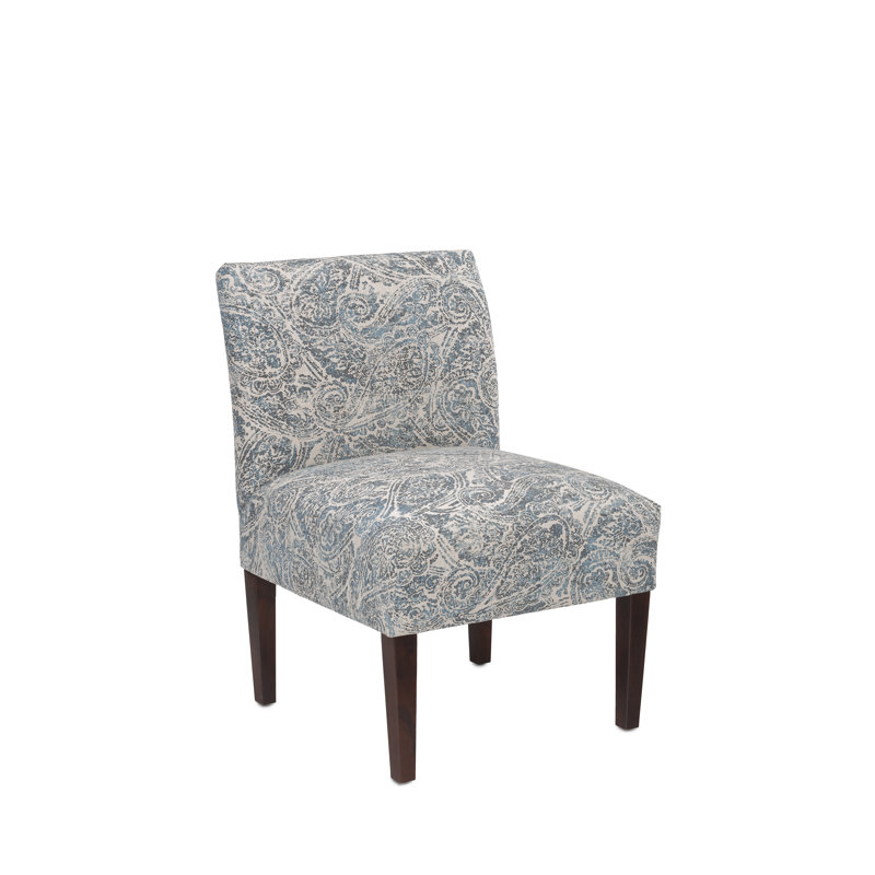Lonara Upholstered Slipper Chair, Paisley Blue Linen Natural