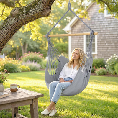 Chaise hamac, fauteuil suspendu en macramé, gris