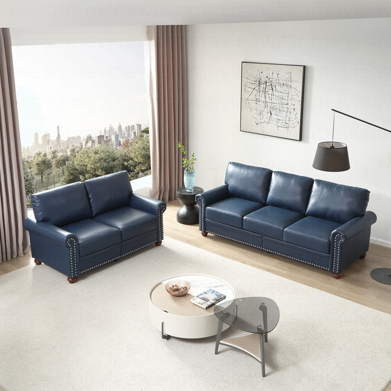 Canapé de salon avec canapé de rangement modulaire 2 + 3 en similicuir bleu marine, Marine
