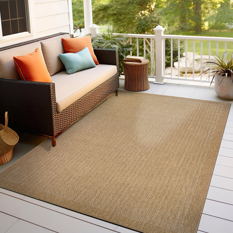 Contemporary Bordered Weather Resistant Reversible Indoor/Outdoor Area Rug, Rectangle 5' x 7'