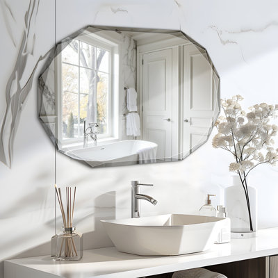 Oval Beveled Frameless Bathroom Vanity Mirror Decorative Wall Accent Mirror