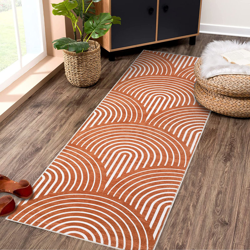 Tapis géométrique lavable géométrique en polyester tissé à la machine de couleur , Tapis de couloir 2 pi x 6 pi