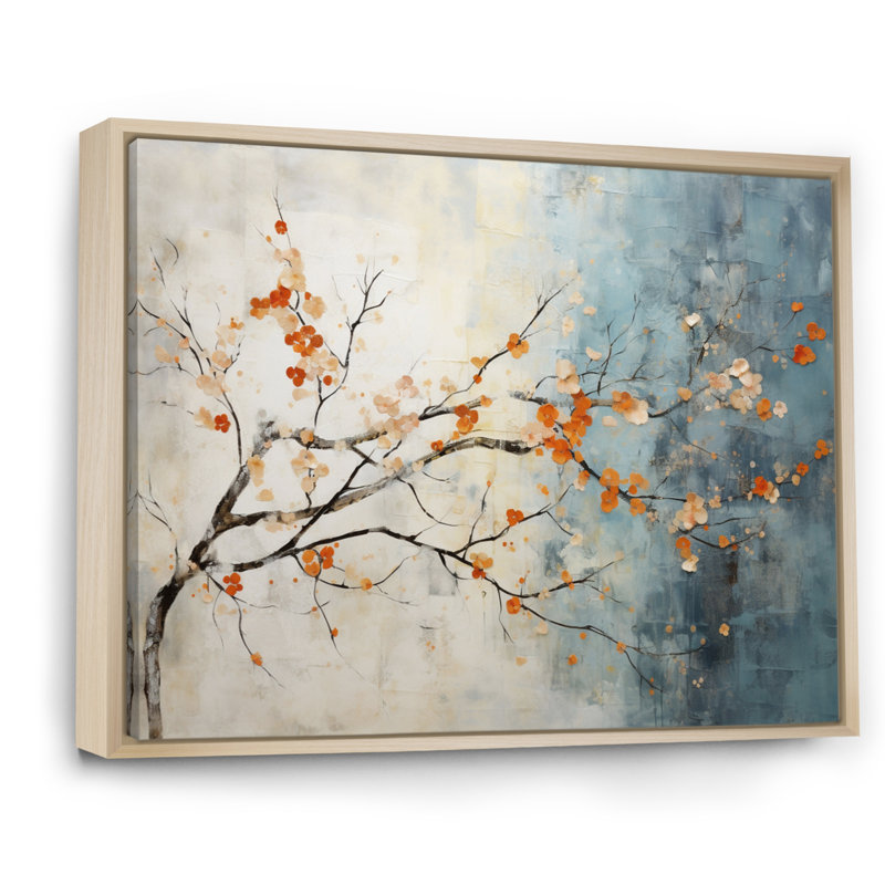 Orange, bleu sarcelle, érable, incandescent V - art mural érable, H 30 po x l 40 po x P 1,5 po, Cadre flottant érable