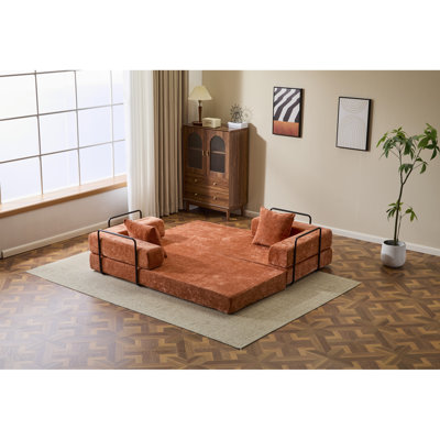 Canapé de plancher, canapé à compression, canapé-lit de plancher convertible avec accoudoirs de soutien du dossier, canapé-lit futon confortable, tissu chenille, pour la chambre du salon (orange)