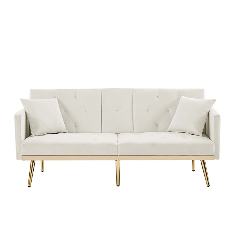 Malesa 69.20'' Square Arm Sleeper, Cream White Velvet 1