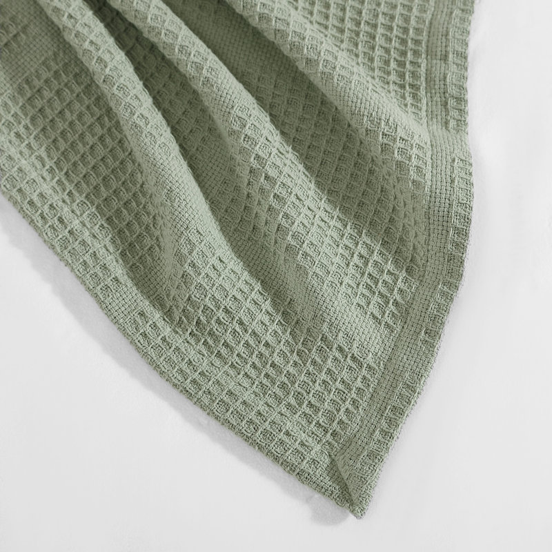 Twin Sage Green Cotton Waffle Weave Blanket