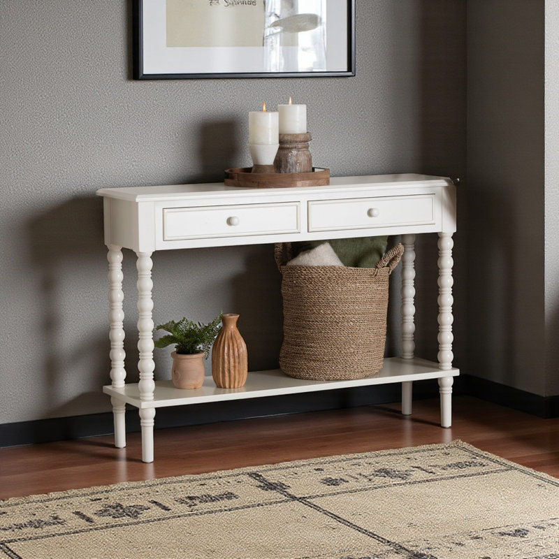 Altha 2-Drawer Console Table in White Finish with Spindle Legs, 32.15" H X 45.1" W X 12.81" D, White