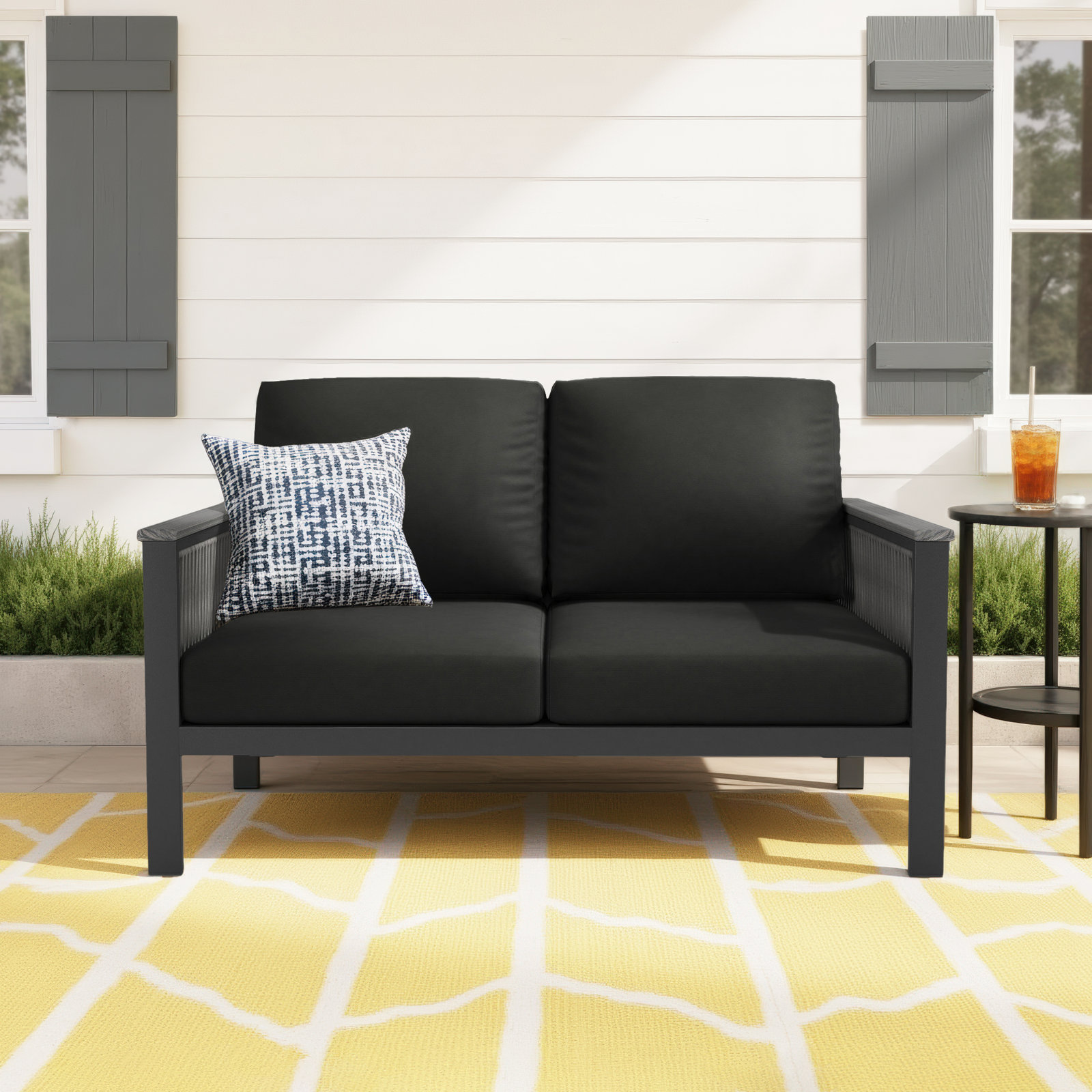 Townsend 55" Sunbrella® Patio Loveseat, Canvas Black Sunbrella® Canvas, Gray/Gray