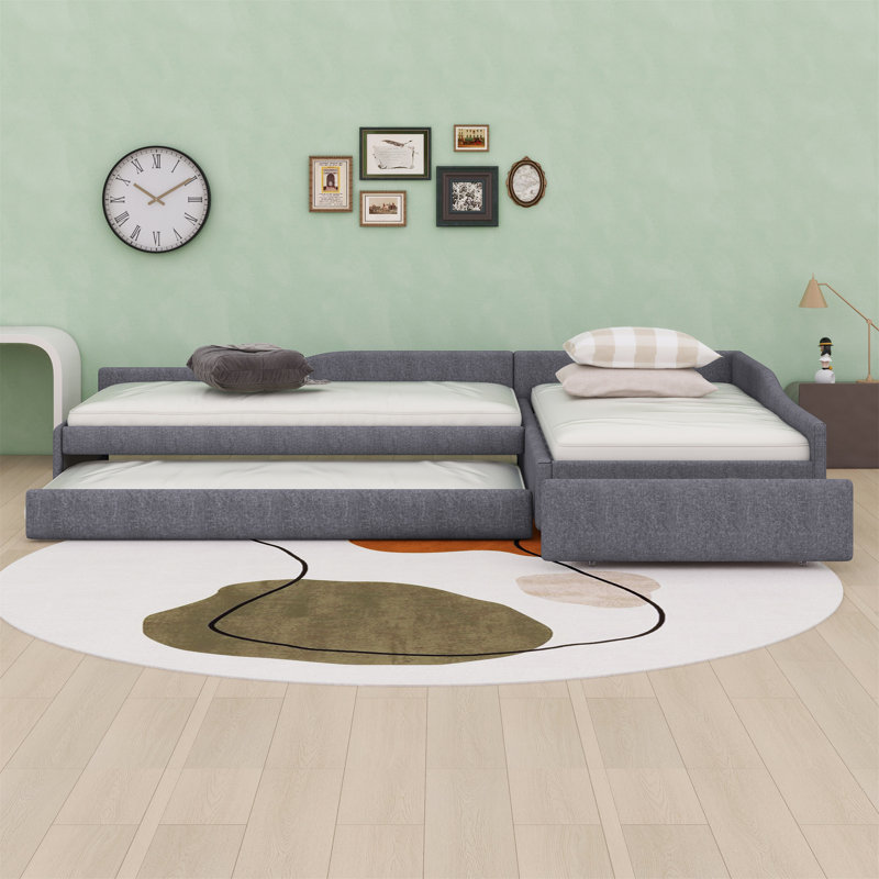 Twin Wooden Daybed With Trundle and Drawer, Gray