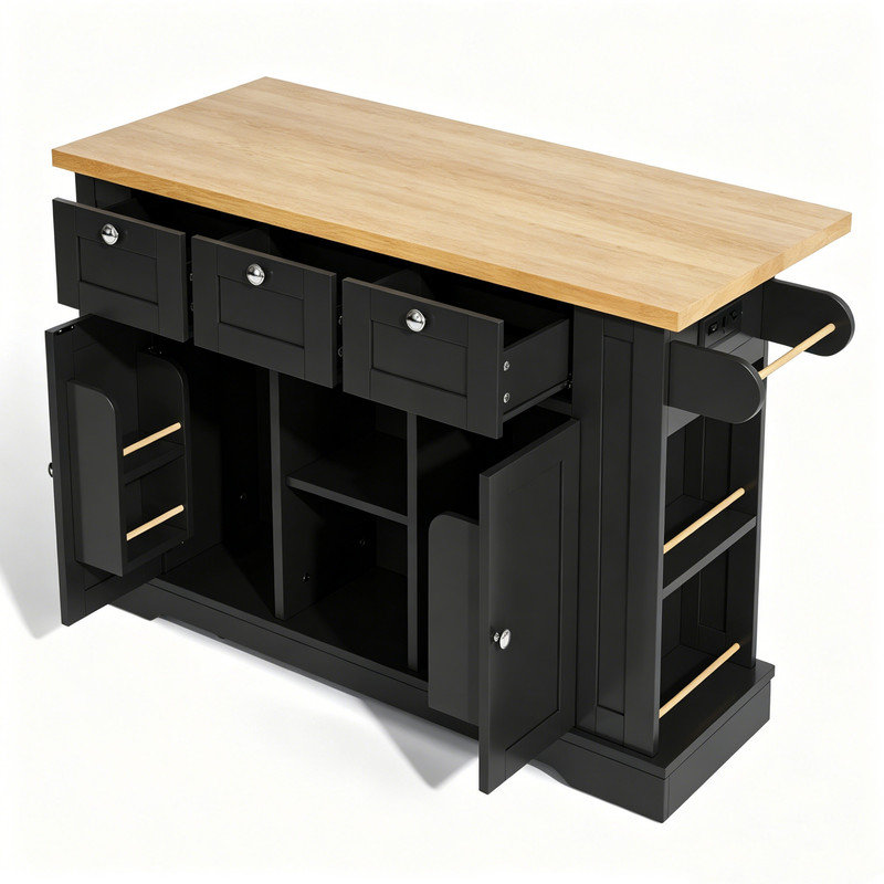 132 cm W Kitchen Island with, Black