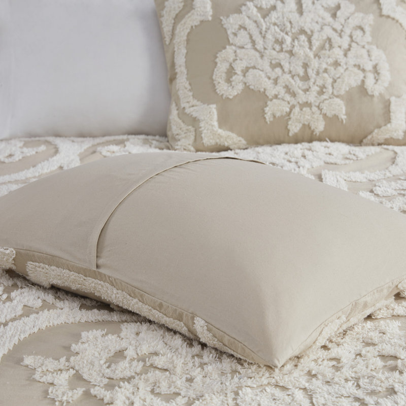 Ensemble d'édredon damassé en coton 3 pièces taupe, Édredon double / grand + 2 taies décoratives sta