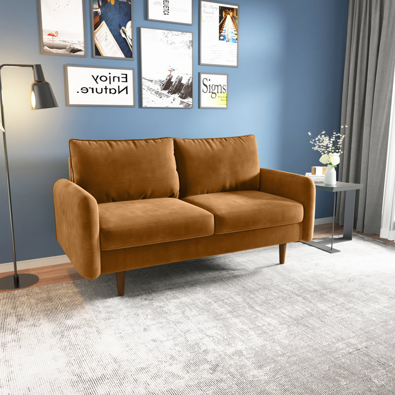 Anacapa 58" Velvet Round Arm Sofa Loveseat, Ginger Velvet