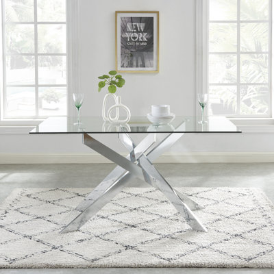 Tewksbury Glass Top Metal Base Dining Table