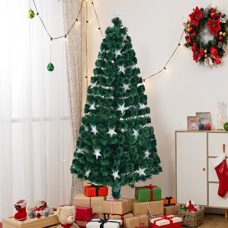 Arbre de Noël artificiel 6 pi avec étoiles et lumières à fibre optique, 6'