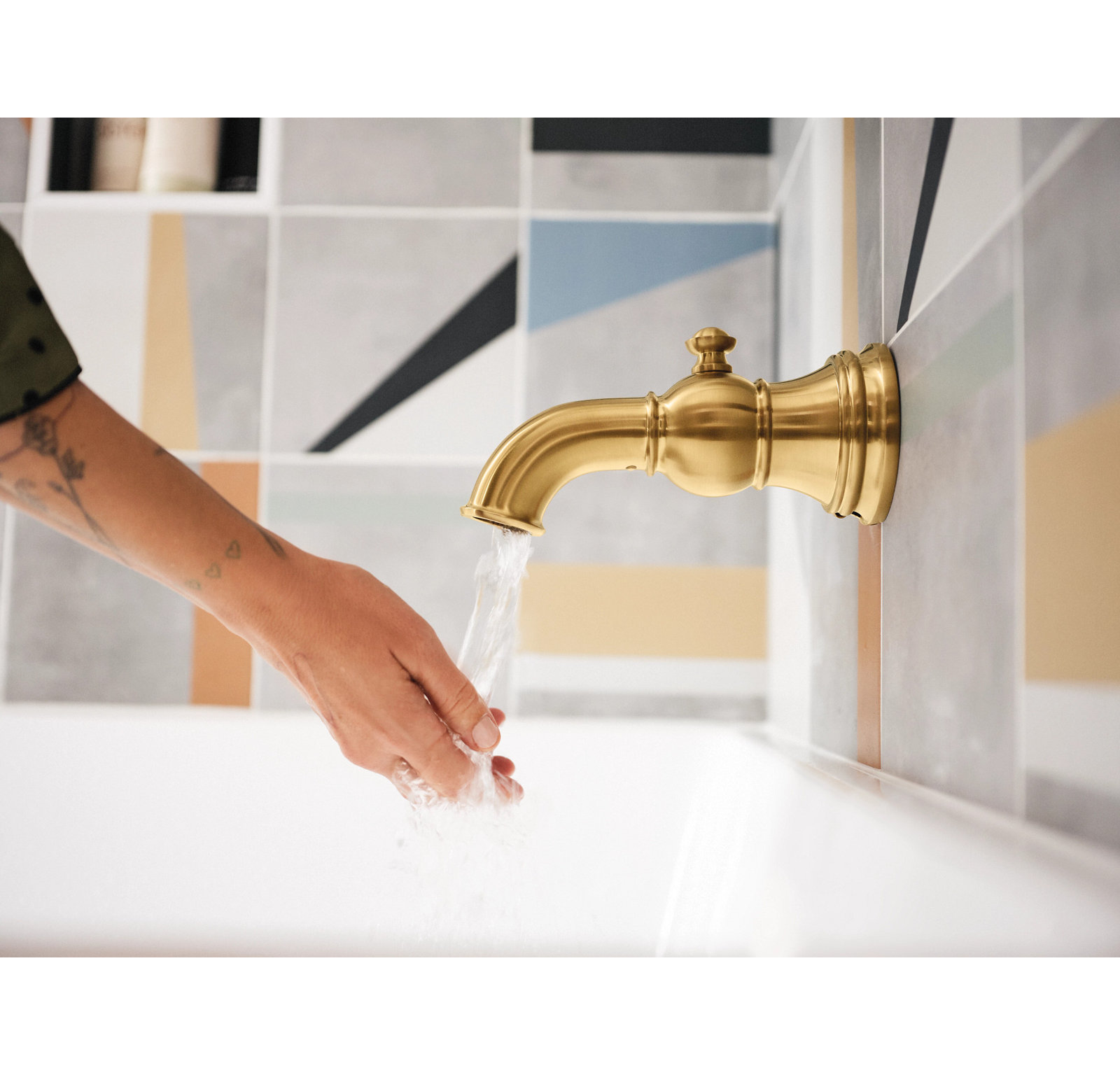 Weymouth Wall-Mounted Tub Spout with Diverter, Brushed Gold