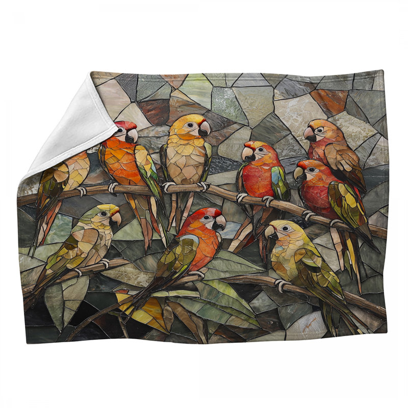 Jeté en molleton Parrot Mosaic - Jetés d'oiseaux pour canapés ou lits, L 60 po x l 50 po