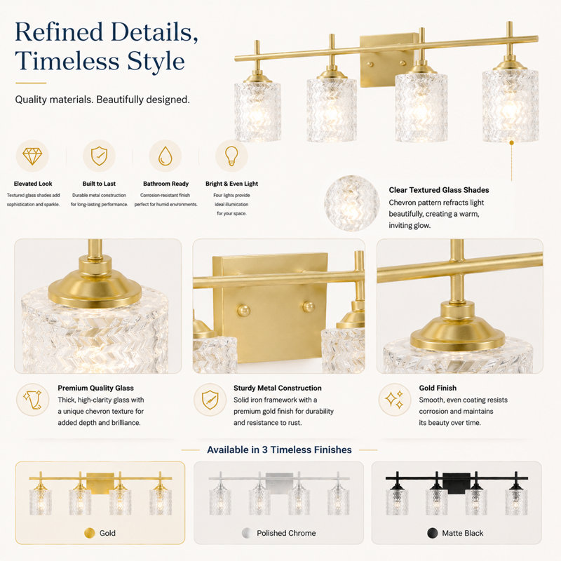 Gerberoy 4 - Light Dimmable Vanity Light, Satin Brass