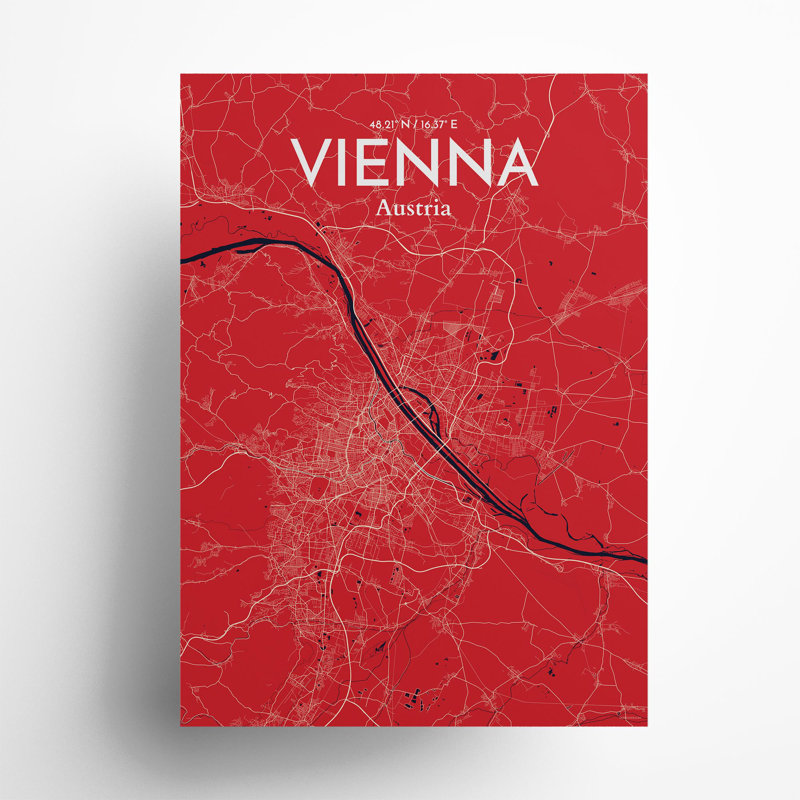 Vienna City Map In Nautical - No Frame Print, 27.6cm H x 19.7cm W x 0.05cm D