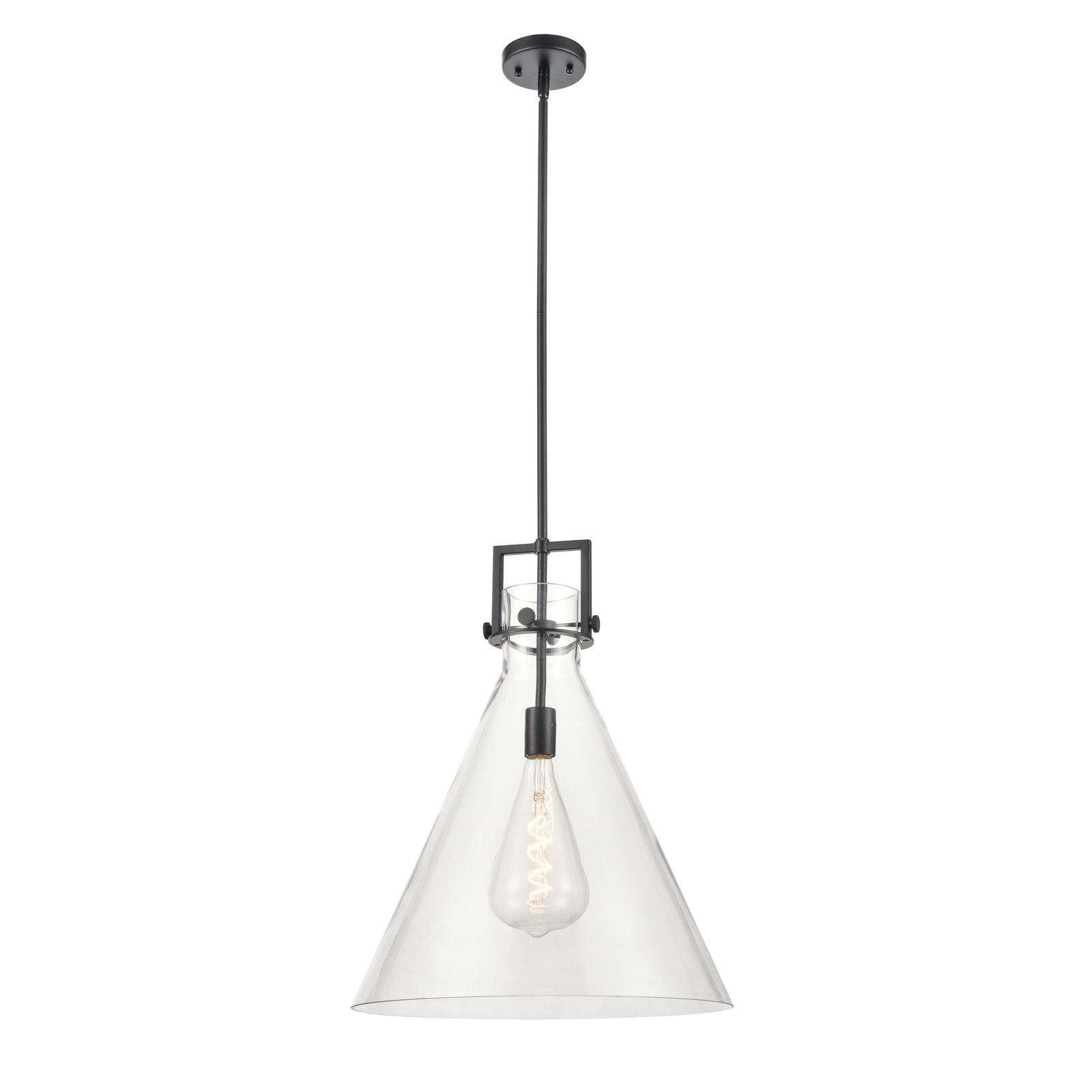 Coterie Single Light Glass Dimmable Pendant, Clear, 22.75" H x 18" W x 18" D, Matte Black