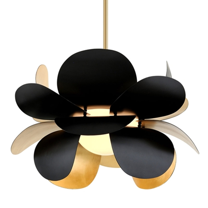 Lustre 1 lumière Ginger, H 22,5 po x l 34 po x P 34 po, Feuille d'or / combo noir doux