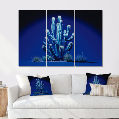 Cactus Sapphire Solitude II - Floral Cactus Canvas Wall Art Set