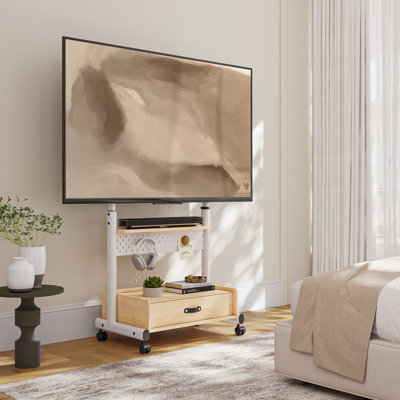 Charrisse Sturdy Rolling Tv Stand For 40-85 Inch, Mobile Tv Mount With Storage Drawer