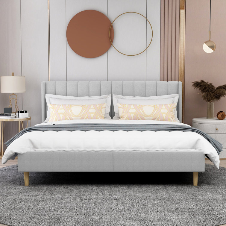Eriksay Low Profile Upholstered Platform Bed With Wingback Headboard Twin 