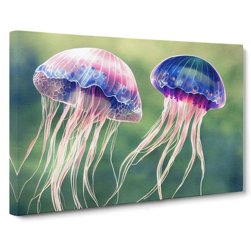 Watercolour Jellyfish - Wrapped Canvas, 35cm H x 50cm W x 3cm D