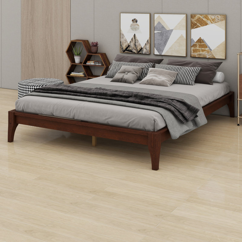 Wood Platform Bed Frame, With Wood Slat Support, Chocolate