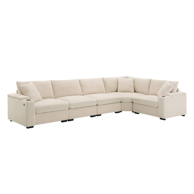 106" Convertible L Shaped Sectional Sofa, Beige Corduroy