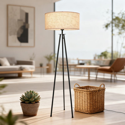 Lampe trépied avec abat-jour en tissu, lampe sur pied moderne de style Mid-Century pour le salon, la chambre à coucher, le bureau et le bureau, lumière douce et esthétique, fabrication en métal robuste
