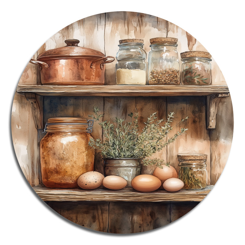 Tablette de cuisine rustique nature morte - décoration murale ronde en métal, L 36 po x H 36 po