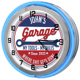 Tool Rules Garage Neon Wall Clock