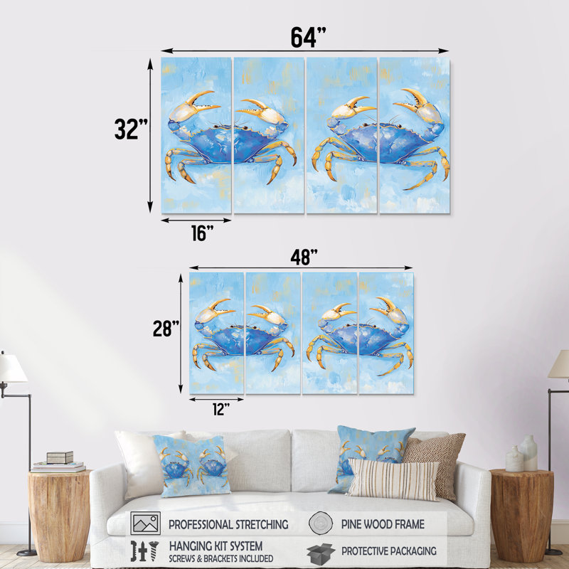 «Blue Yellow Coastal Crab Bataille», ensemble de reproductions d'art mural animaux, H 32 po x l 64 po