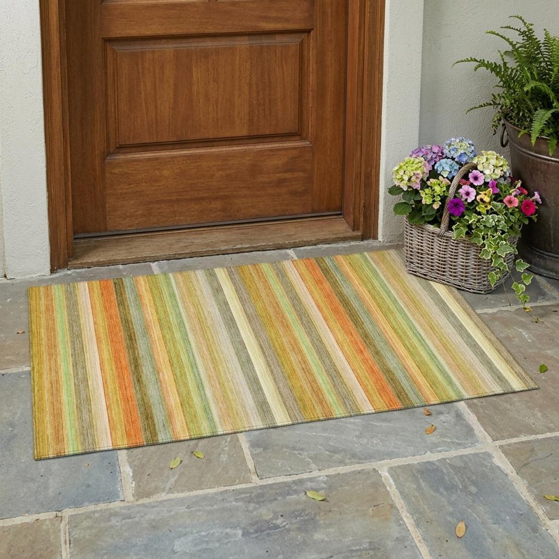 Tapis intérieur extérieur rayé lavable antidérapant 3 pi x 5 pi vert artichaut