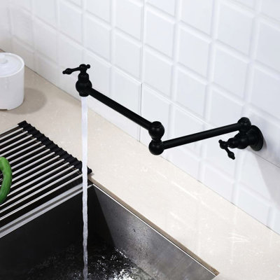 Fixation murale de robinet de remplissage de pot, noir mat, bras articulés à double articulation, égratignure, rouille, laiton 100% pour une fiabilité fixée au noir, preuve de joint, déconnexion