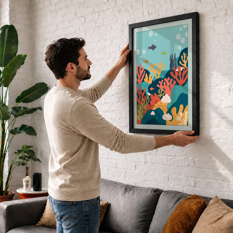 Coral Garden Tropical - Print, A2 - 59.4 x 42.0 cm, Black