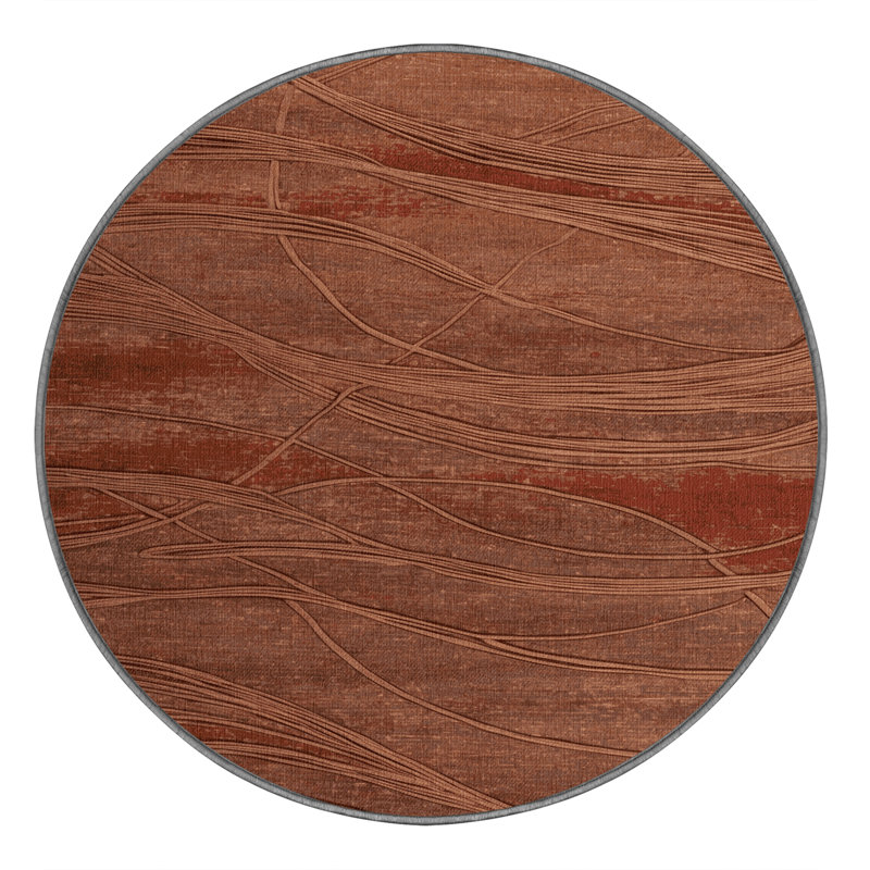 Machine Washable Abstract Brown Area Rug, Round 8'