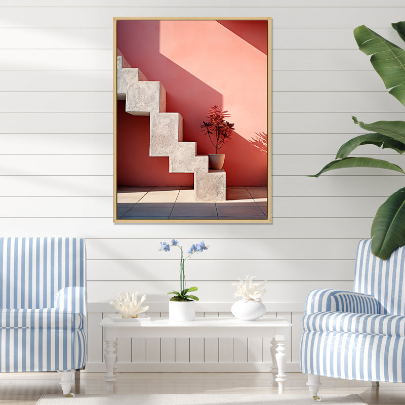 «Geometric Architectual Stairway Grace», reproduction d'art sur toile, Cadre naturel flottant, H 32 po x l 24 po x P 1 po