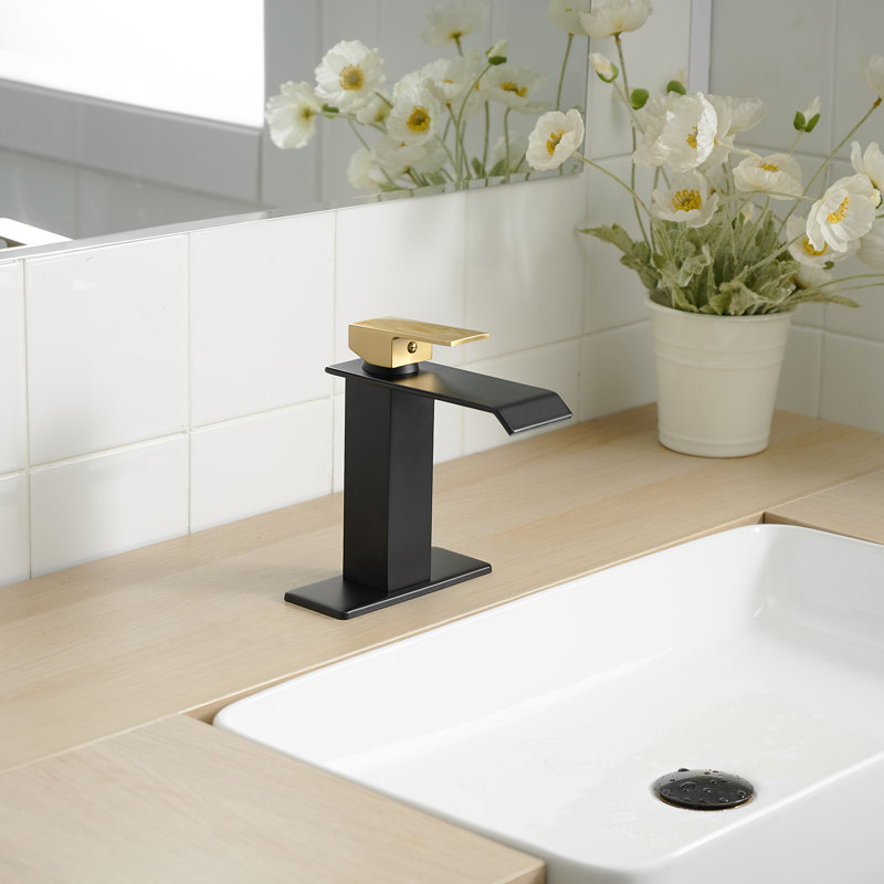 Robinet de salle de bain à un trou avec drain, Noir / or