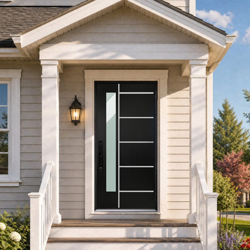 Porte d'entrée Calhome, 1-Lite noir, S'ouvre à droite vers l'intérieur
