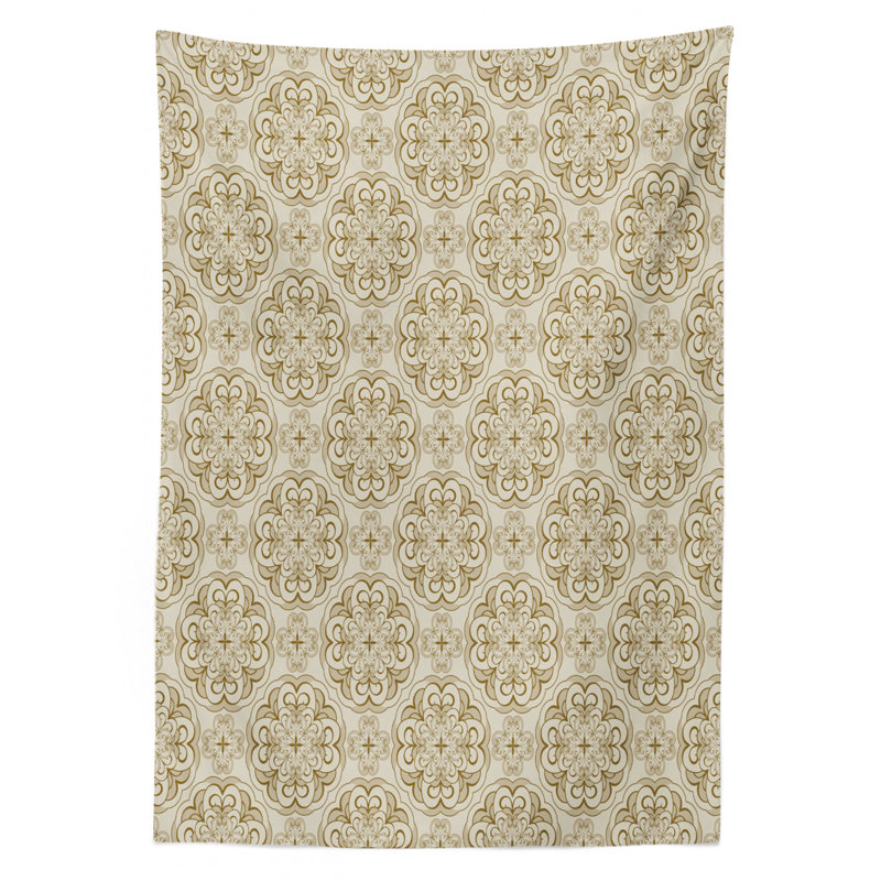 Baroque Floral Motif Western Classical Dramatic Era Art Antique Renaissance Nostalgic Tablecloth, 70" x 52"