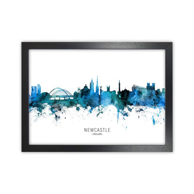 Newcastle England Skyline Blue City Name by Michael Tompsett - 1 Piece Wall Art
