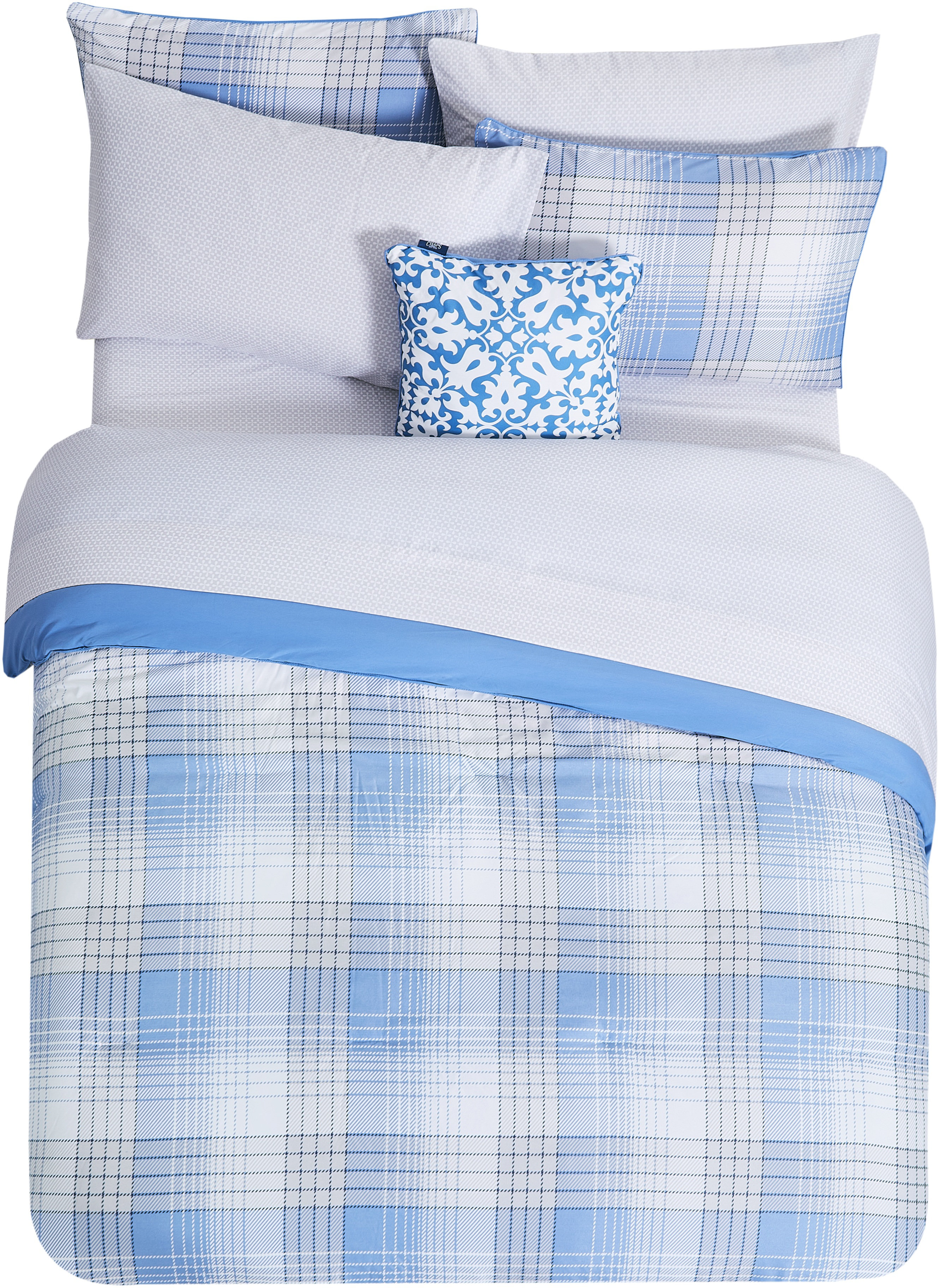 Chaps 8-Piece Stripe Bedding Comforter Set - Bed in a Bag Reversible to  Solid - Blue - Size King 