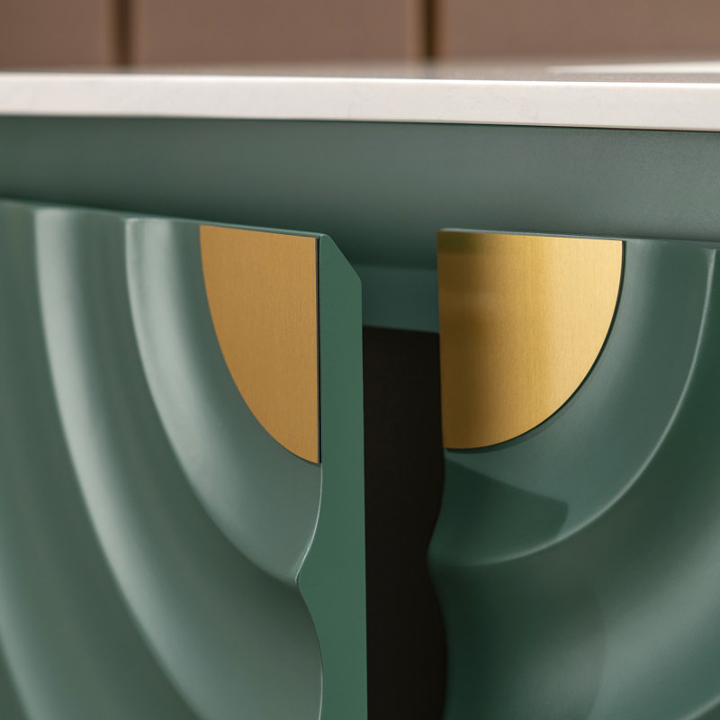 Meuble-lavabo de salle de bain 36 "x 22" avec comptoir simple en céramique Eden, comptoir de meuble-lavabo en pierre d'ingénierie blanche - portes à motif ondulé 3D, cadre élégant aux pieds minces, peu encombrant pour une vie moderne